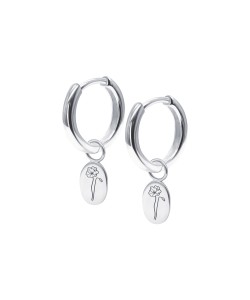 Poppy Birth Flower Silver Huggie Earring Charms HO-2714